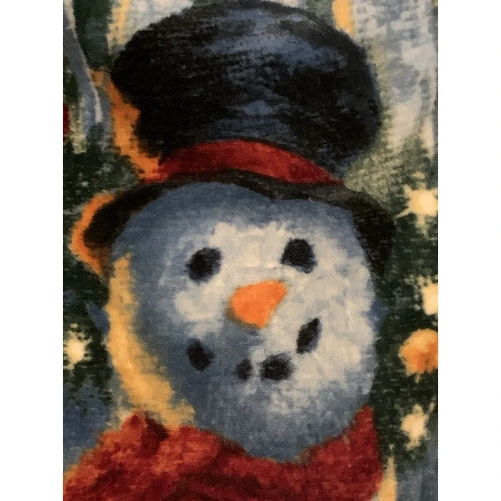 Gauthier Christmas Blanket SNOWMAN Soft Plush Fleece Throw Red Blue 50